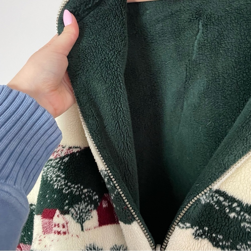 Vintage Oversized Size:Large Sherpa Winter Scene Full Zip Hooded Jacket - Picture 5 of 8